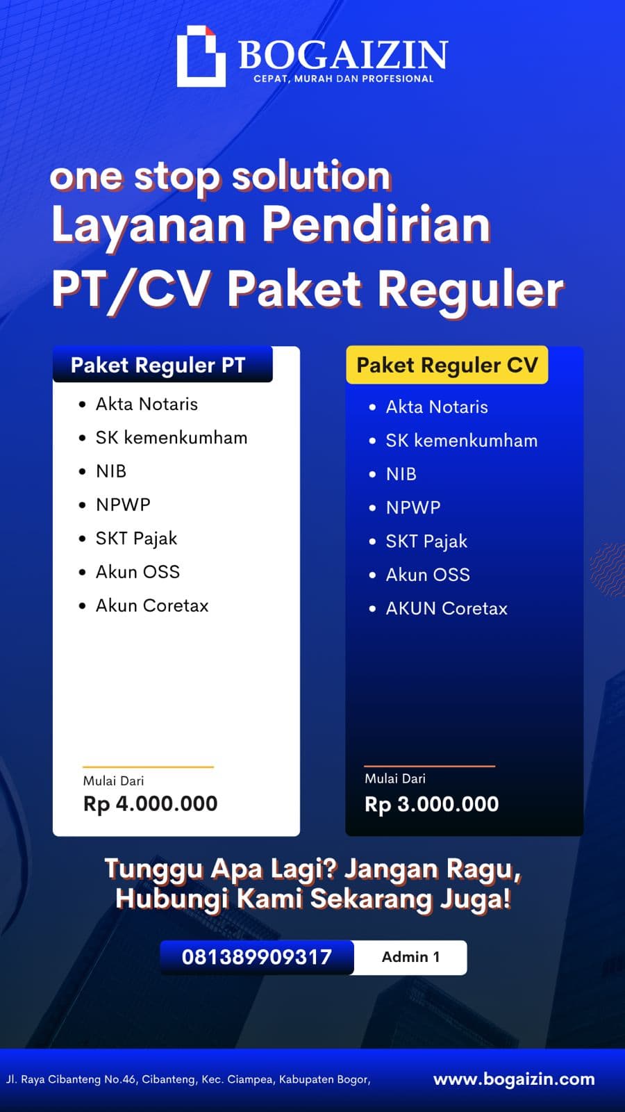 Pendirian PT/CV Paket Reguler